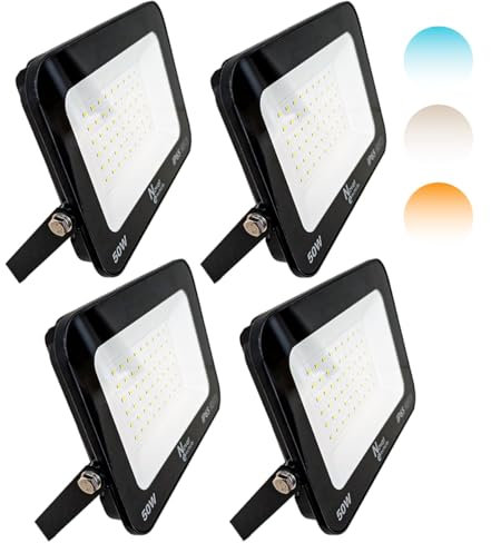 Nova Electricity Proyector LED 50W IP65 para Exterior - Foco Luz Neutra 4000K, Aplique de Pared Impermeable para Jardín y Farolas - Iluminación Segura y Duradera - PACK 4