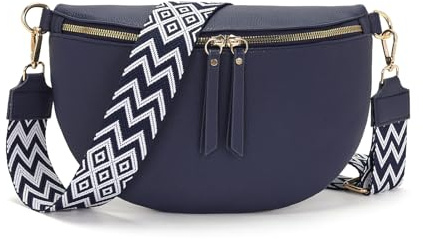 Vezluax 30x20cm Sac Banane Femme Grand Sac Bandoulière Femme Sacs Bandouliere Cuir Vegan Sacoche Élégante Cadeau avec Sangle Large Bleu du Soir