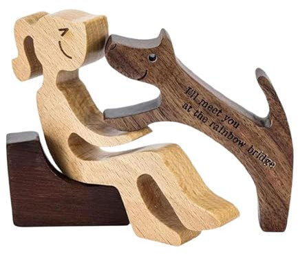 Señoras y perros estatua de madera escultura de madera figuras de perros adornos mujer de madera perro modelo de corte de madera tallada a mano perro estatua humana para hombres mujeres