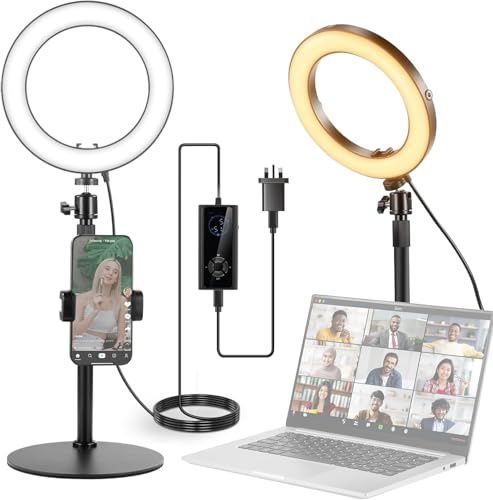 NEEWER 8 18W High Power Desk Ring Light with Stand & Phone Holder, Circle Selfie Ringlight for iPhone Streaming Vlogging Recording, Video Conference Lighting Kit for Laptop Computer Zoom Call, RH8B