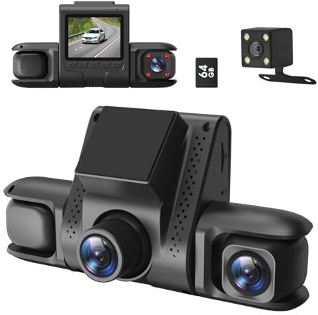 WODHMIEY 1080P Dashcam para Coche 360 con 4 Cámaras Interior y Exterior, Pantalla 2.0, Seguridad, Trasera, Sensor de Movimiento, Visión Nocturna, 64GB