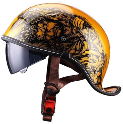 DOT Approved German Style Half Shell Motorcycle Helmet Men and Women Adults Retro Ultra-Thin Scooter Moped Cruiser Chopper V Motorbike Vintage Open Face Half Helmet with Visor(B,XX-Large)