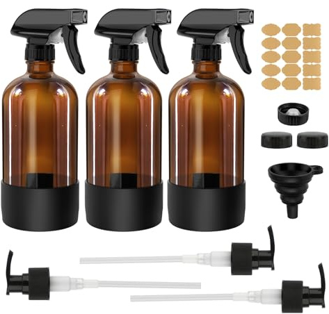 3 pièces de flacons pulvérisateurs en verre de 500 ml, ensemble de flacons rechargeables avec vaporisateur réglable pour pulvérisation et nébulisation, flacons vides en ambre pour eau, pour cheveux