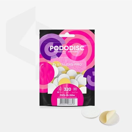STALEKS PRO Pododiscus 50 Adhesive Sanding Discs Soft Base PODODISC Size L EXPERT 25 mm for Nail Lathe Special Pedicures (Grit 320)