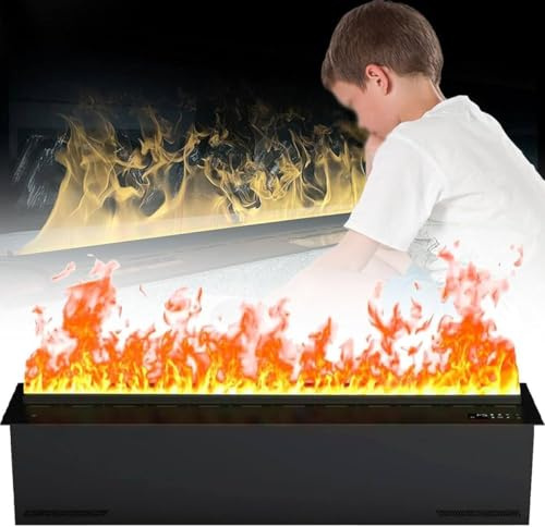Insert de cheminée électrique 3D à vapeur d'eau – Couleurs et vitesse de flamme réglables, fonction humidificateur, application, télécommande et contrôle tactile pour ambiance intérieure