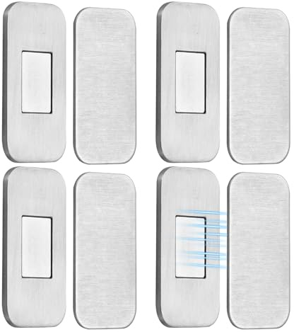 4-Pack Ultra-Thin Self-Adhesive Cabinet Door Magnets, White | Drill-free magnetic catches for cupboards, drawers and sliding doors; peel and stick to smooth wood, glass or metal