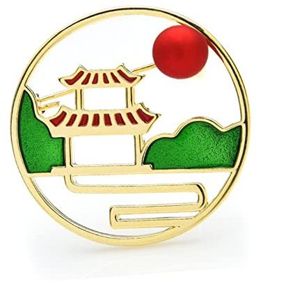 WXKAGF Broches De Mujer Accesorios De Moda para Mujer Broche De Paisaje De Pabellón Esmaltado Broche De Fiesta Redondo para Mujer Chaqueta De Cárdigan Broche De Abrigo Broche Pin