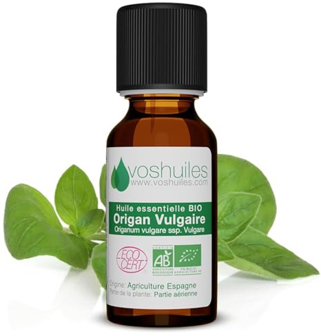 VOSHUILES - Huile Essentielle Origan 10ml - 100% Pure et Naturelle - BIO - HEBBD et ECOCERT - Nombreuses Vertus et Applications - Huile Essentielle d'Origan