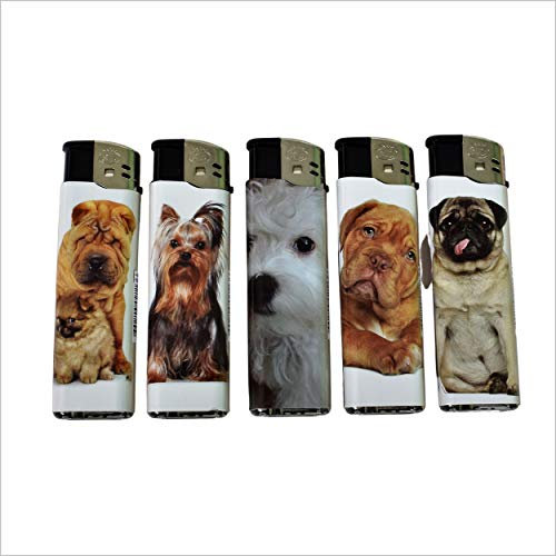 Briquet, Lot De 5 Briquets Électriques, Électronique Rechargeables Décor Chien Original Rechargeables Pour Allumer Les Cigarettes, Les Cigares Ou Les Bougies, 2 Designs Par Briquet Idée Cadeau