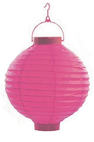 Petit Lampion Boule LED en Papier Rose Fuchsia, Lanterne diam. 20 cm, avec Suspension, pour extérieur