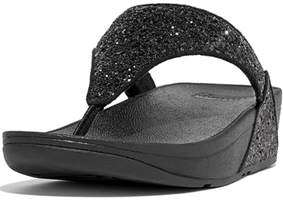 Fitflop Women's Lulu Glitter Toe-thongs Open Toe Sandals, Black Black Glitter 339, 8 UK
