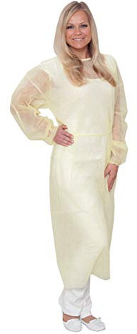 100 Stück Vlieskittel, zum Binden, gelb, aus Vlies, Größe 110 x 140 cm (unisize) - BICAP Profi-Qualität (Schutzkittel Einwegkittel Isolationskittel Einmalkittel Besucherkittel)