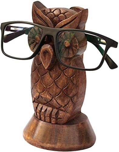 Ajuny Handgefertigter Brillenhalter aus Holz – Dekoratives Eulen-Design für Sonnen Schutz Brillen Ständer Organizer für Büro Zuhause Schreibtisch Dekoration Geschenke