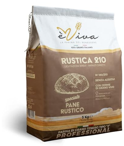 Agricola Piano - Rustica 210 | Vetemjöl med Vetegrodd/Graham mjöl Italienska typ 2 kg 5 - Mjöl utan Tillsatser – Perfekt för Bröd, Smörgåsar och Focaccia – 100% Italienskt