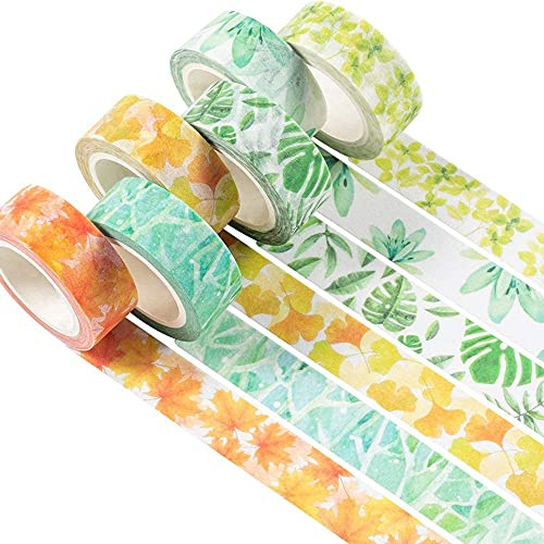 YUBX 6 rullar Washi-tejp dekorativ pappersmaskeringstejp för scrapbooking, hantverk och gör-det-själv