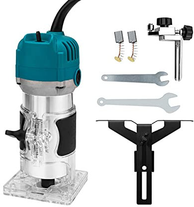 Youyijia 1/4 Electric Hand Trimmer 30000RPM Wood Laminate Palm Router Electric Wood Hand Trimmer Laminator DIY Carving Machine Woodworking Power Tool(Blue)