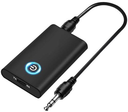 Bluetooth 5.0 Transmitter and Receiver, 2-in-1 Wireless 3.5mm Adapter Mini Portable 3.5mm Jack, Low Latency for PC/TV/Car Sound System/Wired Speakers
