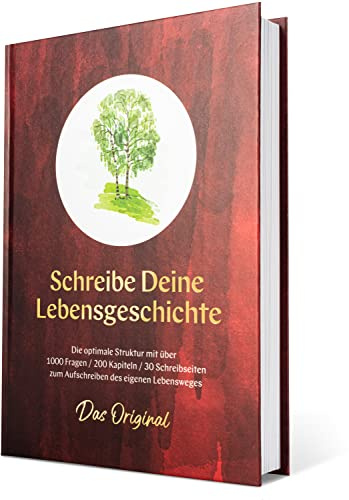 jbriels Skriv din livshistoria – originalet (Röd) | DIY biobok med över 1 000 frågor och 200 kapitel för att skriva ner dina egna minnen och memoirer/vacker presentbok