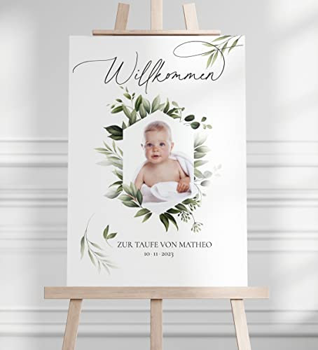 Manschin Laserdesign Willkommensschild Aluverbund personalisiert - Made in Germany - Welcome Willkommen Schild für Taufe, Geburtstag, Firmung, Kommunion, Konfirmation (60x40cm)