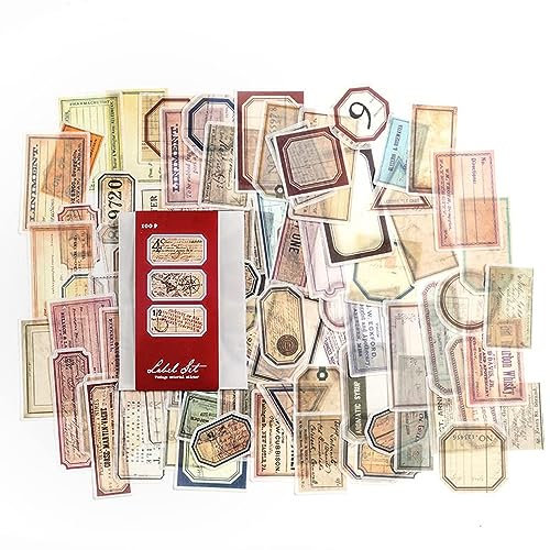 Alideco 100Pcs Scrapbook Stickers Vintage Ticket Label Washi Paper Aesthetic Adults Scrapbooking Supplies Stickers for journaling Set (baiwubiaobenzhi)