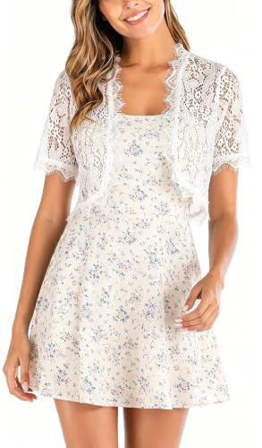 Boléro Dentelle Femme Gilet Court Veste Ouverte Chic Elégant Mariage Manche Courte pour Robe Tee Shirt Soirée Fête Décontracté Céréomonie