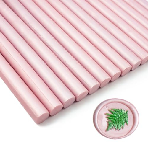 Barra de sello de cera,Tomgenrine 15 Piezas Pistola Pegamento Cera Sticks, para Carta Tarjetas de Felicitación Vino Sellado Manualidades Hacer Invitaciones de Boda y Fiesta(Pearl Pink）