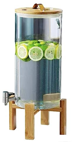 WRJAHCG Dispensador De Bebidas De Cristal,Dispensador De Bebidas De Vidrio,Botella con Grifo Soporte Y Tapa De Madera para Bebida Caliente O Fría - Garrafa De Agua,Faucet +Base,11L