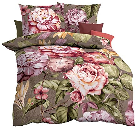 Kaeppel Biber Bettwäsche Serena Oliv 1 Bettbezug 155 x 220 cm + 1 Kissenbezug 80 x 80 cm