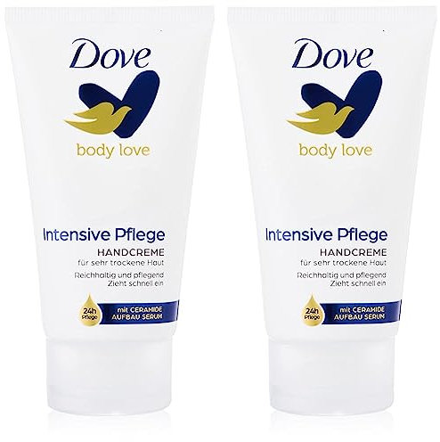 Dove Handcreme Intensiv mit PflegeDUO (intensive Feuchtigkeit und Tiefenpflege) speziell für sehr trockene Hände, 75ml (2er Pack)