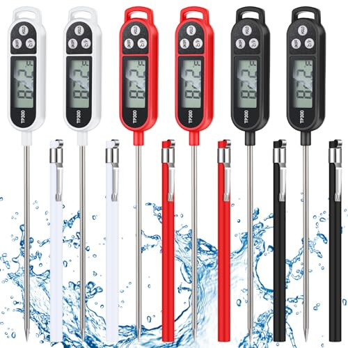 Copkim 6 Pcs Meat Food Thermometer Food with Probe Water Liquid Instant Read Digital Thermometer Kitchen Cooking Supplies for Cooking BBQ Milk Yogurt (Black,White,Red)