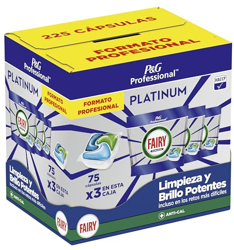 Fairy Professional Platinum Pastiglie Per Lavastoviglie, 225 Lavaggi (75x3), Azione Pulente Brillante Sul Grasso, Sistema Di Prelavaggio e Anticalcare Integrato, Per Uso Professionale