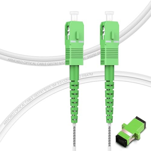 FLYPROFiber 15m Câble à Fibre Optique en Acier Blindé SC/APC à SC/APC (Orange SFR Bouygues)- Rallonge/Jarretiere Simplex Monomode