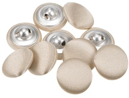 QUARKZMAN 10pcs Botones Cubiertos de Tela, 15mm 24L Botones Redondos de Costura de Tela Algodón Broche Vástago Metálico para Trajes, Vestidos, Blusas y Suéteres, Marrón Claro