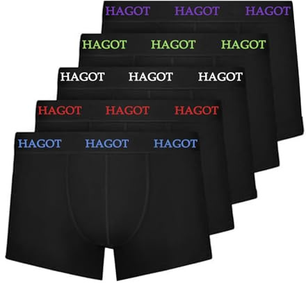 HAGOT 5 Pack Mens Boxers with Elastic Wais, Stretch Fit Mens Underwear, Soft Cotton Boxer Briefs, Breathable Stretch Underwear Briefs - Fitted Hipster Boxers for Men,L