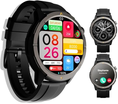 AGM Legion Montre intelligente pour homme avec GPS intégré, montre sportive circulaire 1,43, 5 ATM, appels Bluetooth, batterie 300 mAh pour course à pied et extérieur (Android/iOS) Noir