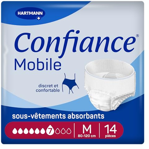 Confiance Mobile - Slips Absorbants pour Hommes et Femmes - Niveau d'Absorption = 7 gouttes (Fuites Urinaires Moyennes) - Discrets et efficaces - pH Neutre à la Peau - Taille M - 14 Unités