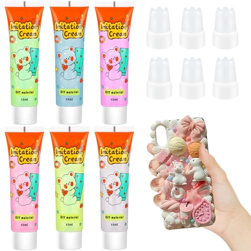 6 Colores de Pegamento de Crema,Pegamentos de arcilla de Crema（transparente）,para horquillas,joyería,manualidades,decoración DIY de fundas de móvil con arcilla flexible