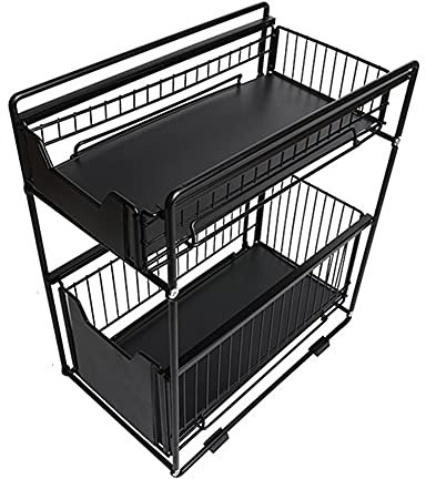 MENGDA Rangement sous évier, étagère empilable à 2 Niveaux, Panier de Rangement Coulissant, tiroir, Organisateur, pour comptoir de Cuisine, Garde-Manger, Salle de Bain (1, Noir)