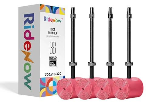 JFOYH - Juego de 4 cámaras de aire para bicicleta (TPU 700C, ultra ligeras, antirevasos, válvula presta de metal 45/65/85 mm, núcleo extraíble – bicicleta de carretera carrera, alta presión