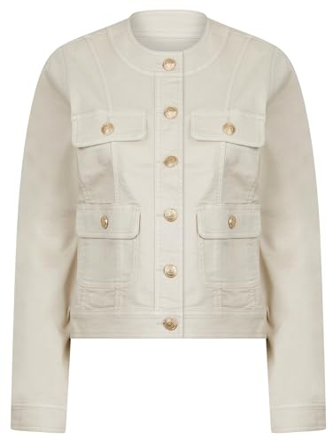AMARA REYA Women's Lighweight Stretch Cotton Collarless Denim Summer Jacket