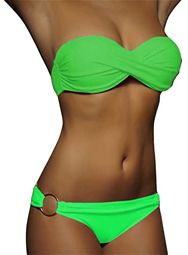 Maillot de Bain Sexy Deux pièces avec Bretelles Amovibles et Anneau en métal pour Femme Maillot de Bain Push up Bandeau torsadé pour Femme Bikini Sexy Maillot De Bain Édition Supérieure