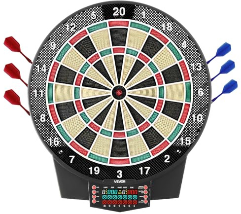 VEVOR Elektronische Dartscheibe, 393 mm E-Dartsboard mit 43 Spielen & über 320 Variationen für bis zu 8 Spieler, 6 Darts mit Flights & 50 Ersatz-Dartspitzen, Farb-LCD-Punkteanzeige