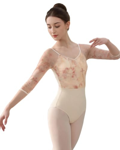 ROYAL SMEELA Body de Ballet con manga media y Cuello en V para Mujeres maillot de danza ballet adulto Leotardo body de baile con espalda descubierta Mujer