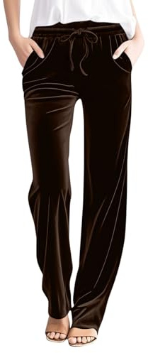 Oplxuo Women's Velvet Pants Drawstring Waist Wide Leg Palazzo Pants Casual Velour Lounge Pant with Pockets