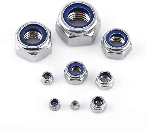 FTVOGUE Écrou Hexagonal à Bride avec Fusible en Acier Inoxydable Contre-Écrou de Blocage Insert en Nylon(M2)