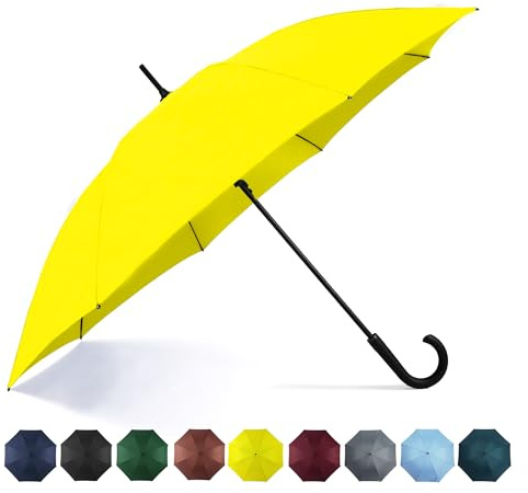 SoulRain - Paraguas grande de 50 pulgadas, resistente al viento, apertura automática, de gran tamaño, con mango en J para hombres y mujeres, irrompible, fuerte, paraguas de golf de viaje (Yellow)