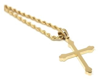 Collar con colgante de cruz en cadena de oro de 14K para hombres y mujeres, 14 quilates con cierre realmente fuerte y estilo de eslabón cubano de Miami, base de metal chapado en oro de 14 quilates