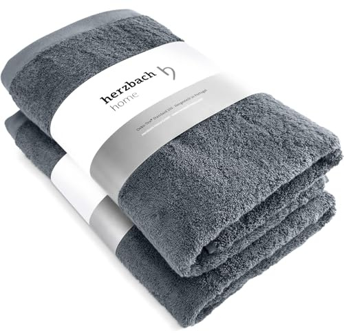 herzbach Home Lot de 2 Serviettes de Sauna de qualité supérieure 100% Coton 80 x 200 cm 550 g/m² (Anthracite)