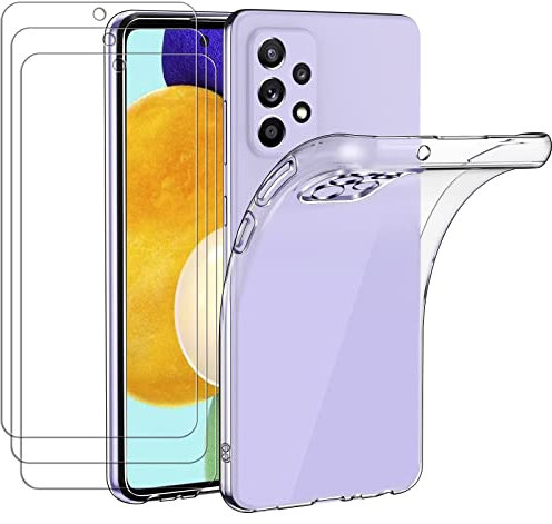 ivoler Hülle für Samsung Galaxy A52 4G / 5G / A52S 5G, mit 3 Stück Panzer Schutz Glas, Dünne Weiche TPU Silikon Transparent Stoßfest Schutzhülle Durchsichtige Handyhülle Kratzfest Case