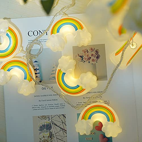 Guirlande lumineuse arc-en-ciel, 10 LED, 1.8 m, blanc chaud, guirlande lumineuse de Noël pour intérieur ou extérieur, alimentée par piles, cadeau de Noël, décoration de chambre (10 LED)